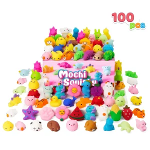 100 Pcs Mini Animals & Fruit Mochi Squishies