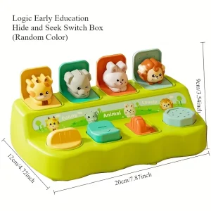 Hide & Seek Pop-Up Animal Switch Box, Cause & Effect Sensory Toy, Boosts Toddlers' Fine Motor Skills. Colorful Logic Learning Playset For Kids 18+ Months, Rattle Sold Separately.ideal Birthday & Holiday Gift For Boys Girls.