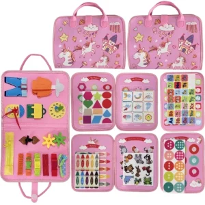 Portable Pink Unicorn Felt Activity Quiet Book,