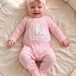 Newborn Baby Girl Embroidery Dotted Jumpsuit with Headband