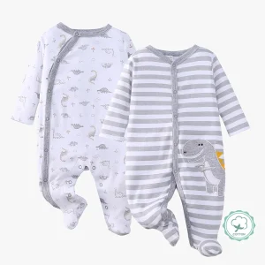 2pcs Zip Footed Onesies for Baby Boys