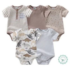 5pcs Newborn Baby Boy Short Sleeve Cotton Bodysuits